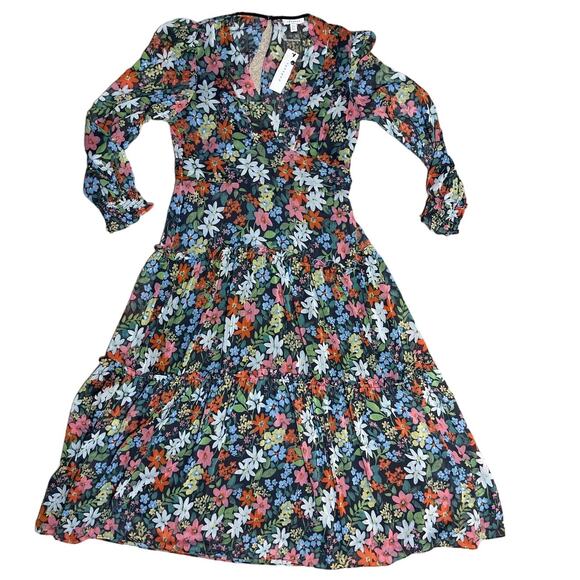 TopShop Woven Long Sleeve Ruffle Midi Dress in‎ Multi Floral Size 12 - Picture 2 of 11